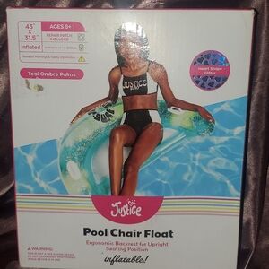 Justice Inflatable Teal Ombre Palms Pool Chair Float 43" x 31.5" - Brand New..
